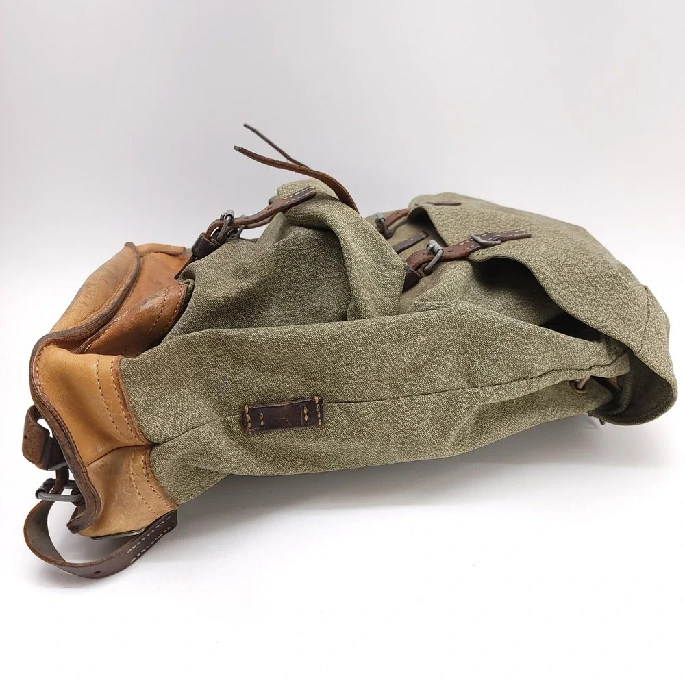 Vintage 1960 Swiss Military Salt and Pepper Canvas Leather Rucksack Backpack